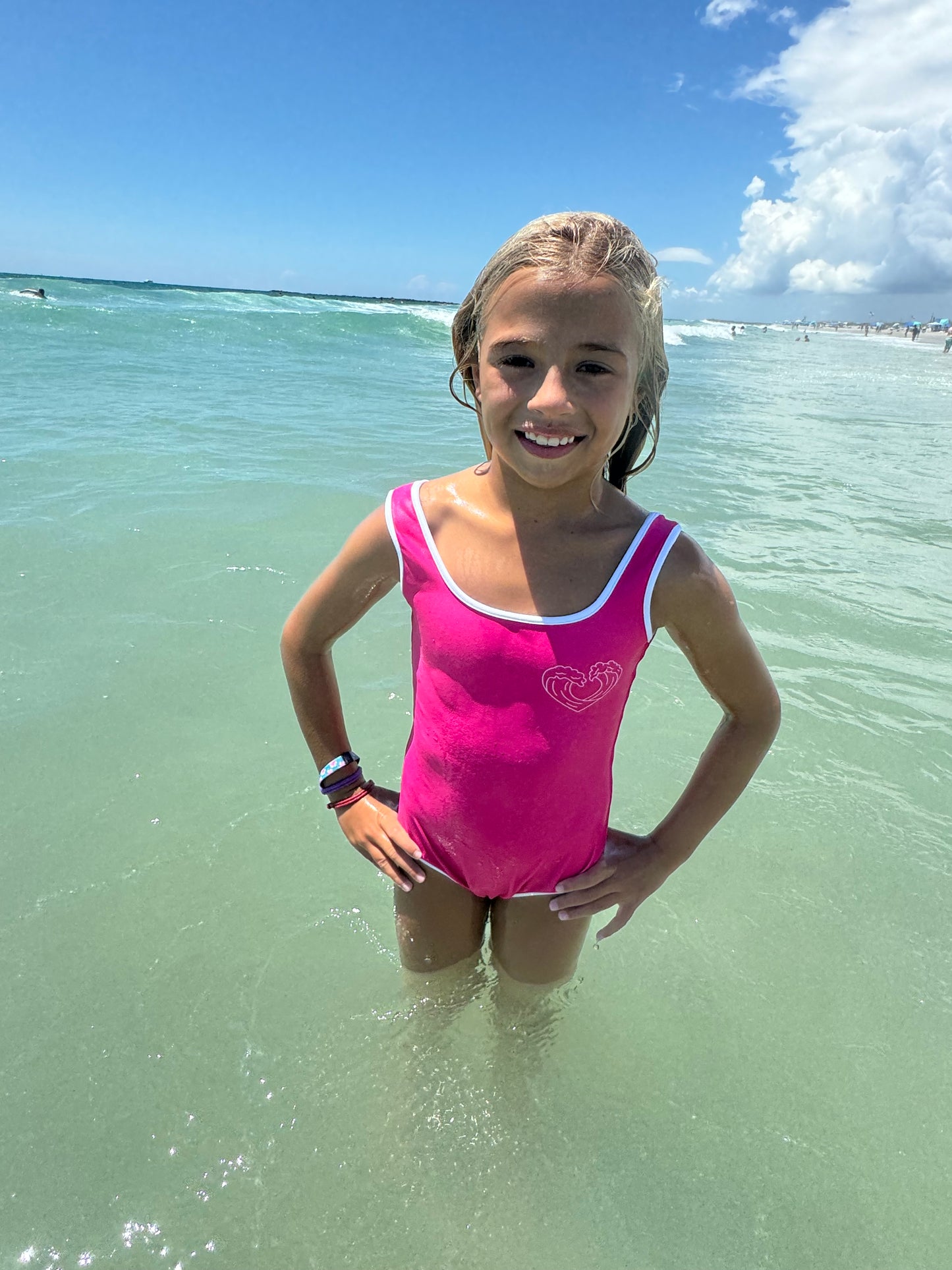 Pink Waves Girls Swimsuit